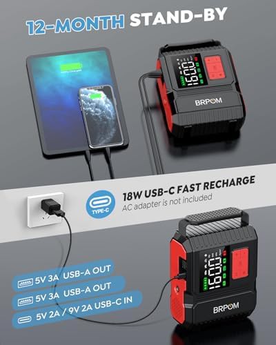 BRPOM 9000A peak car jump starter with air compressor — photo 4