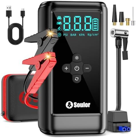 6000A car battery jumper starter with compressor